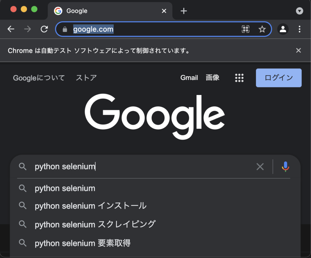 Selenium Google検索ページ入力